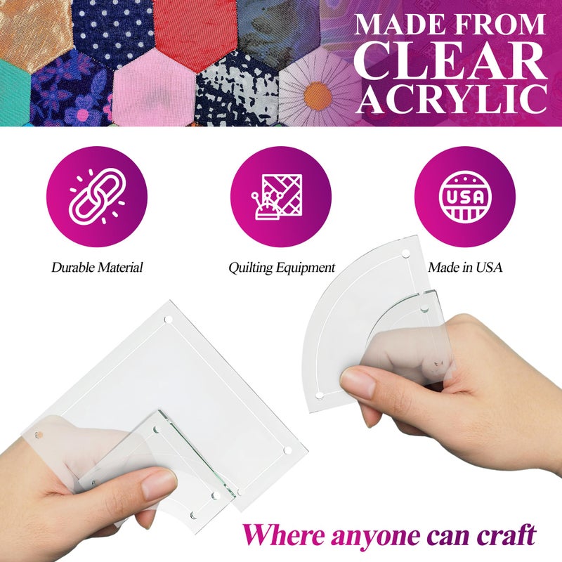 LaserThing Drunkard's Path Quilting Templates - 4-Piece Acrylic Set for Quilting, 7" & 3.5" with 1/4" Seam Allowance - Durable, Transparent Acrylic for Precise Cutting - for All Quilters - Clear - Image 4